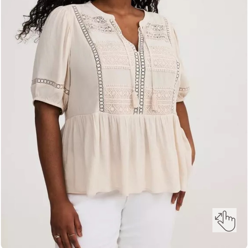 Torrid Cream Embroidered Blouse